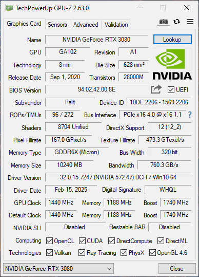 Palit Geforce RTX3080 10GB (Please read describtion)