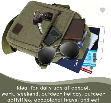 Canvas Unisex Crossbody / Shoulder Messenger Bag - Available in Black, Khaki and Green