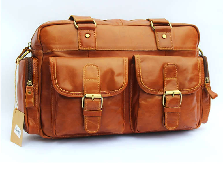 40 cm Genuine Tan Leather Vintage Messenger / Laptop Briefcase/ Satchel