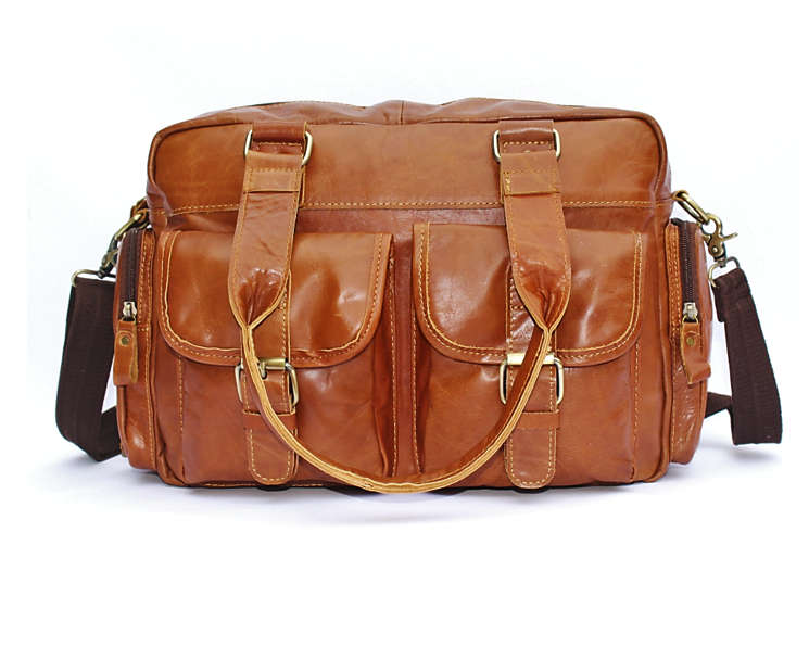 40 cm Genuine Tan Leather Vintage Messenger / Laptop Briefcase/ Satchel
