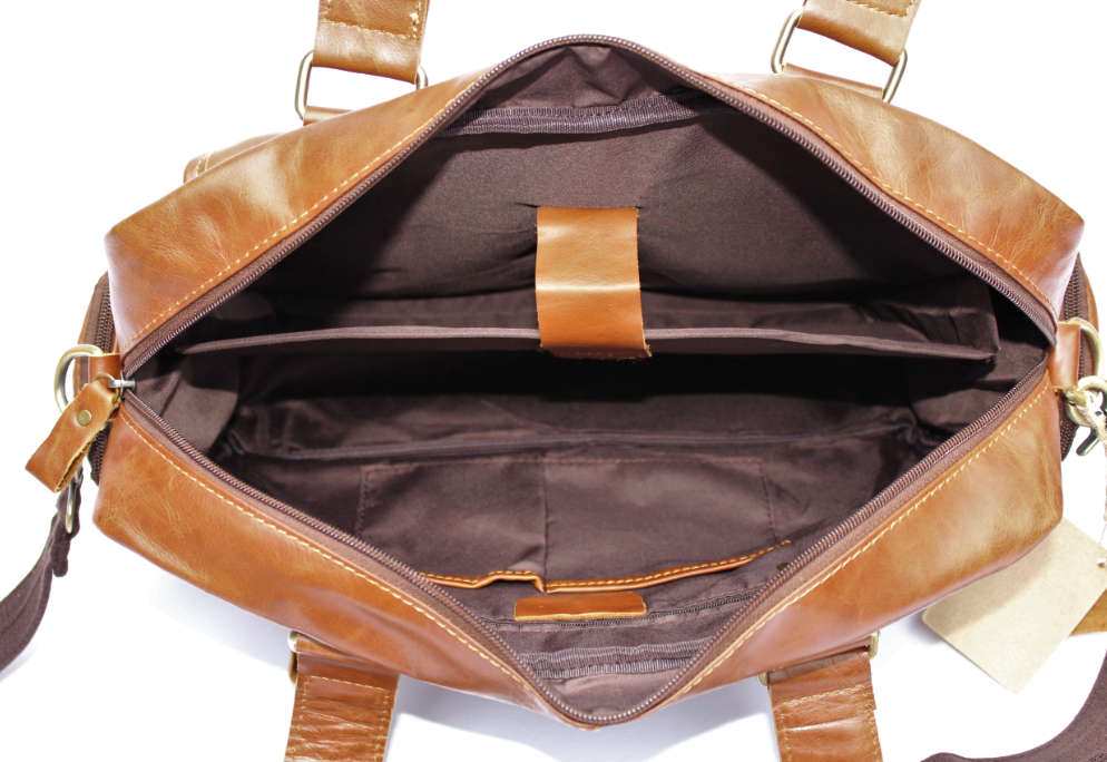 40 cm Genuine Tan Leather Vintage Messenger / Laptop Briefcase/ Satchel