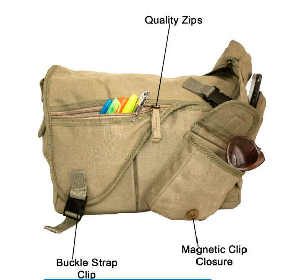 Retro Canvas / Messenger Bag in Khaki