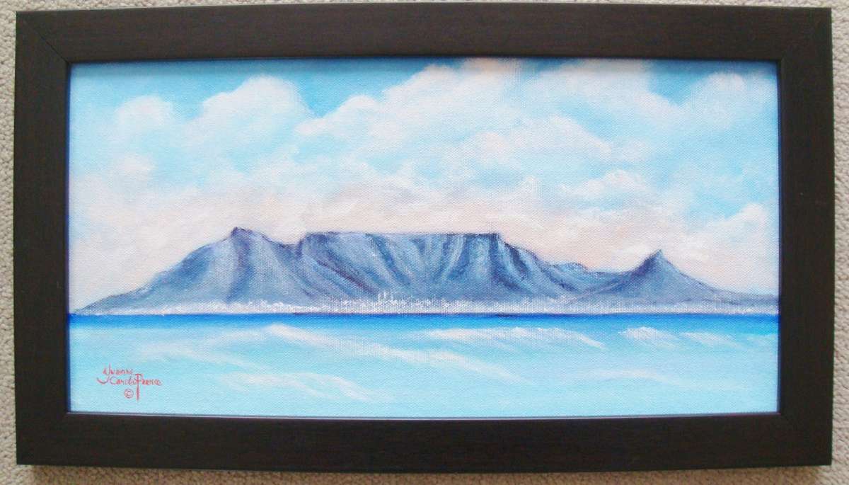 `TABLE MOUNTAIN`  -  BEAUTIFULY FRAMED OIL - by  Yvonne Carola-Pearce - Size 450mm x 255mm