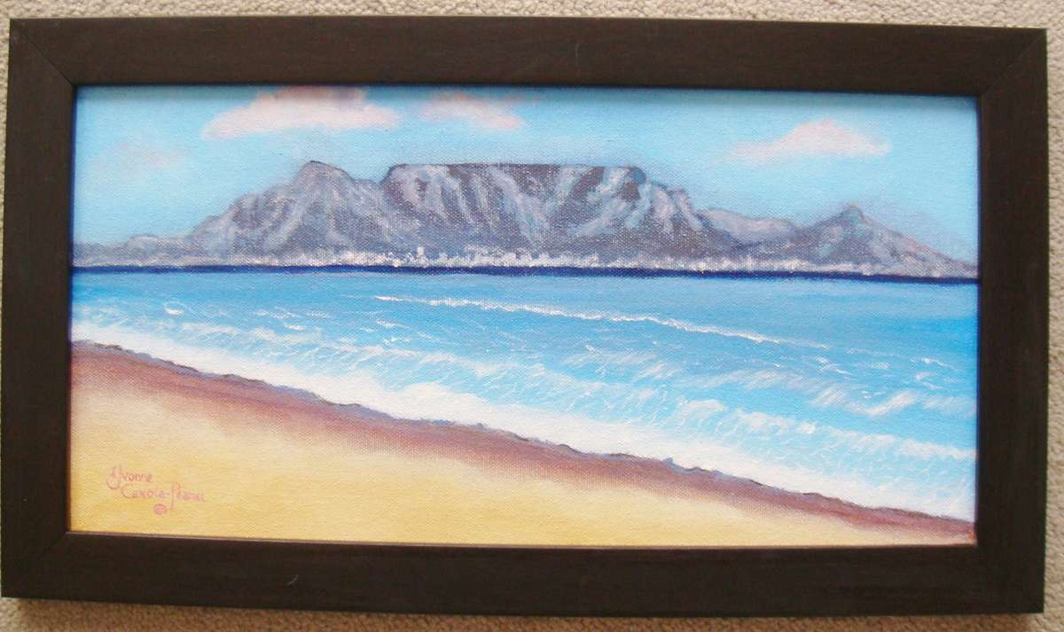 `TABLE MOUNTAIN`  -  BEAUTIFULY FRAMED OIL - by  Yvonne Carola-Pearce - Size 450mm x 255mm