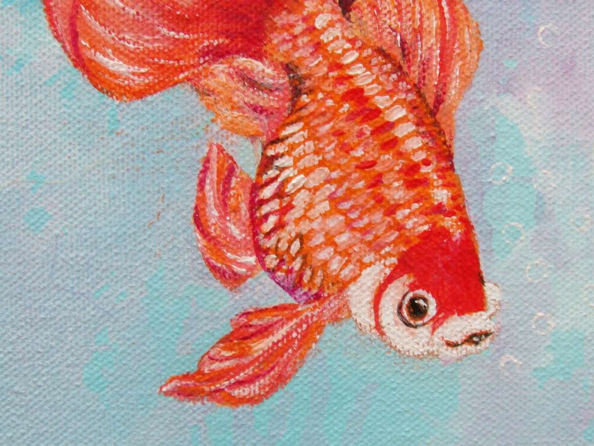 `GOLD FISH `  -  BEAUTIFULY FRAMED OIL - ORIGINAL !!  by YVONNE CAROLA-PEARCE - Size 32Omm x 24Omm
