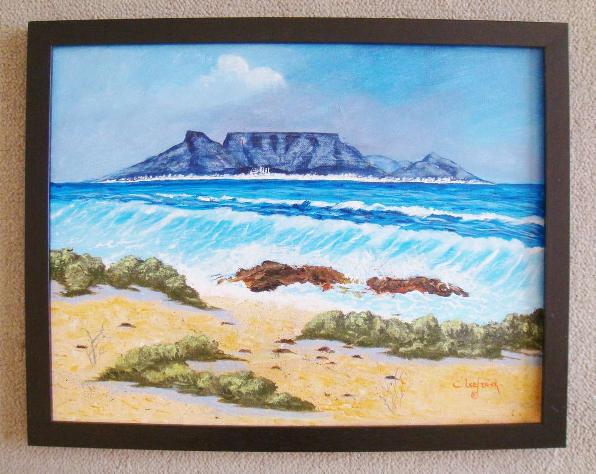 `TABLE MOUNTAIN`  -  BEAUTIFULY FRAMED OIL - by   C. Leeferink  - Size 425mm x 330mm
