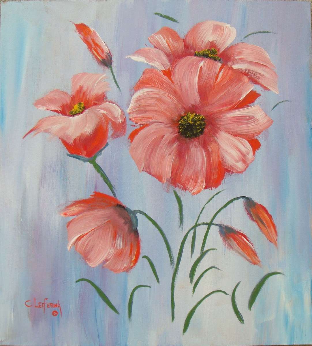 Poppies   -  UnFramed - Oil Painting by C. Leeferink - Size 400mm x 365mm