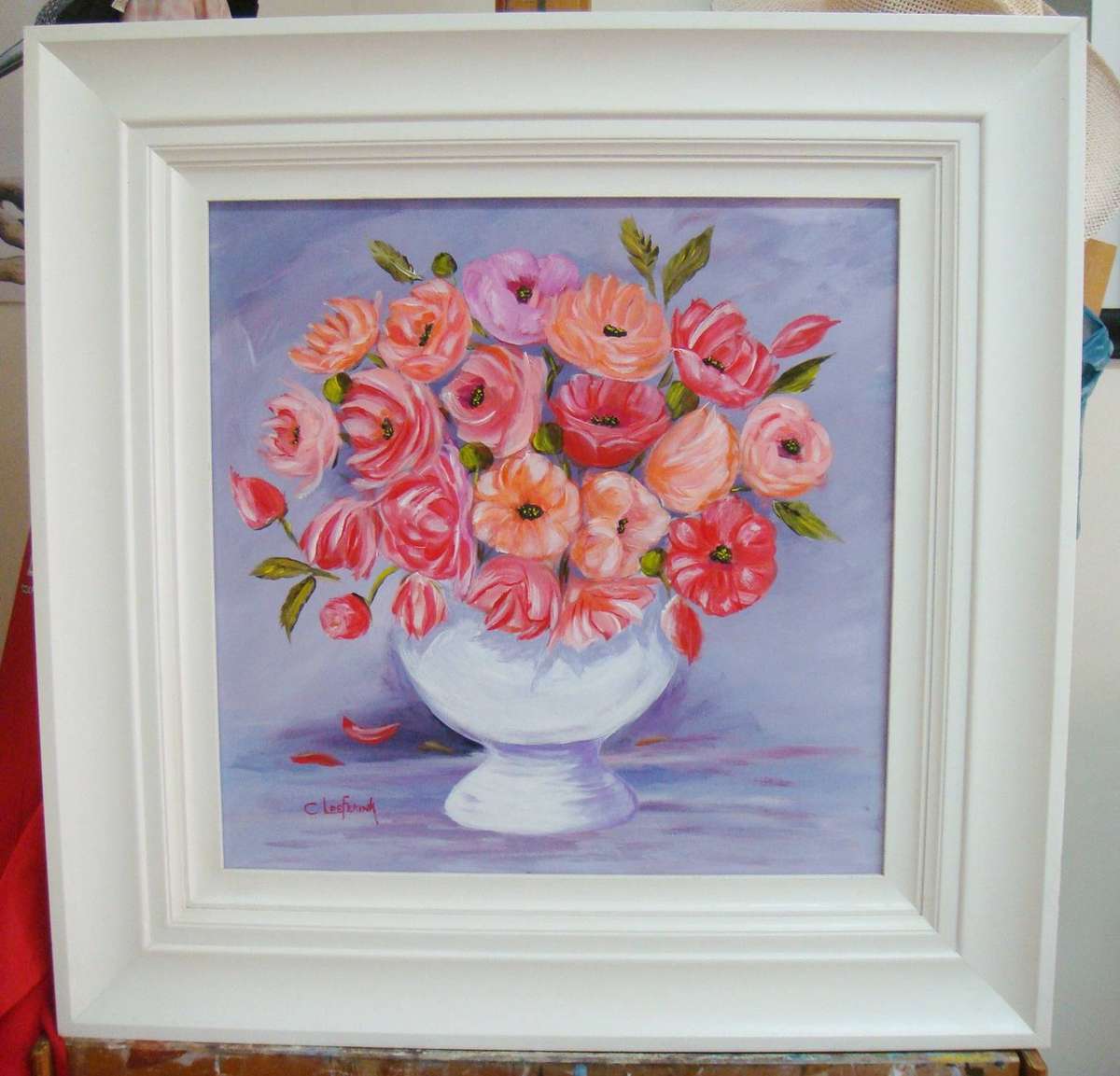Happy Poppies   -  Stunning Frame  - Oil Painting by C. Leeferink - Size 730mm x 730mm X 45mm wide
