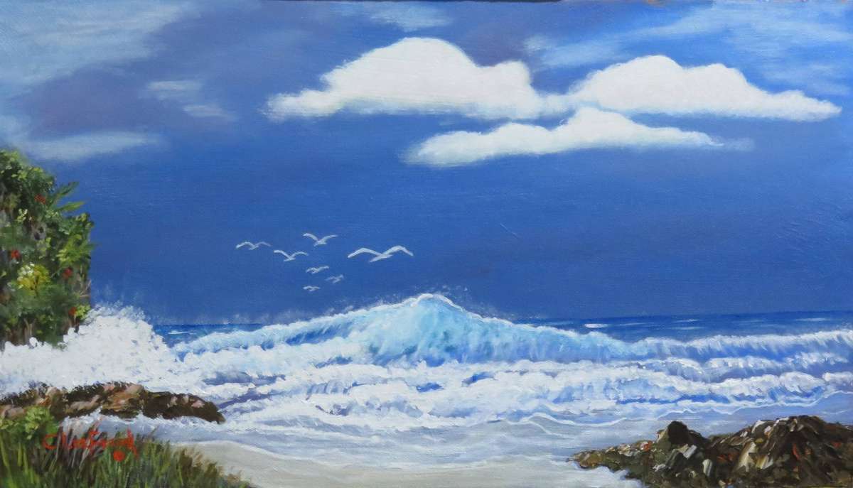 South Coast  - BEAUTIFUL UNFRAMED - OIL  - ORIGINAL !!  by  C. LEEFERINK  - Size 250mm x 440mm