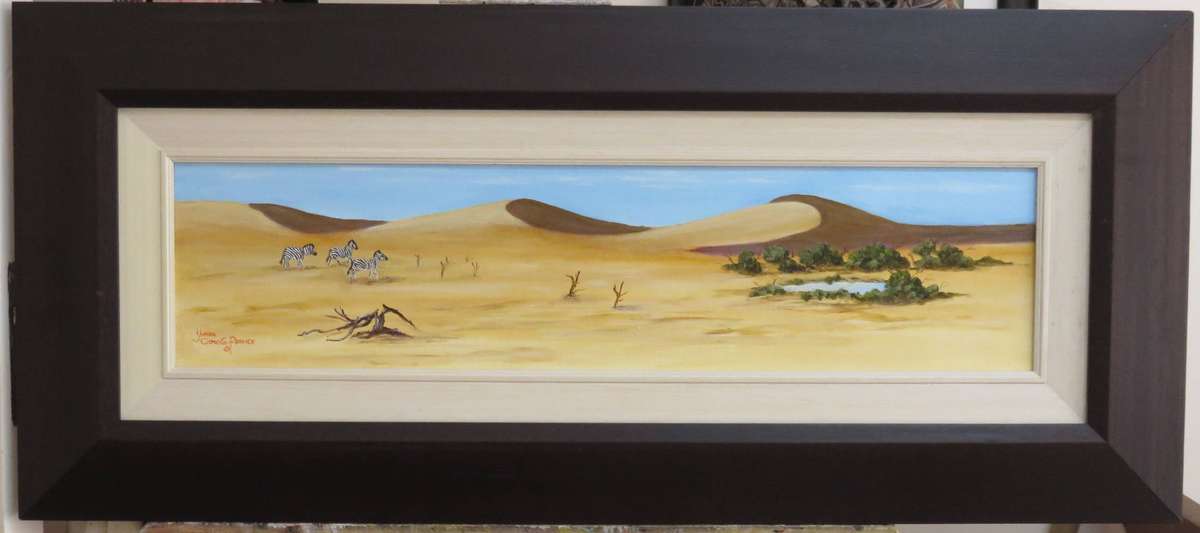 NAMIBIA  -  STUNNING FRAME  -  PAINTED BY   YVONNE CAROLA-PEARCE  -  size 1070mm x 470mm