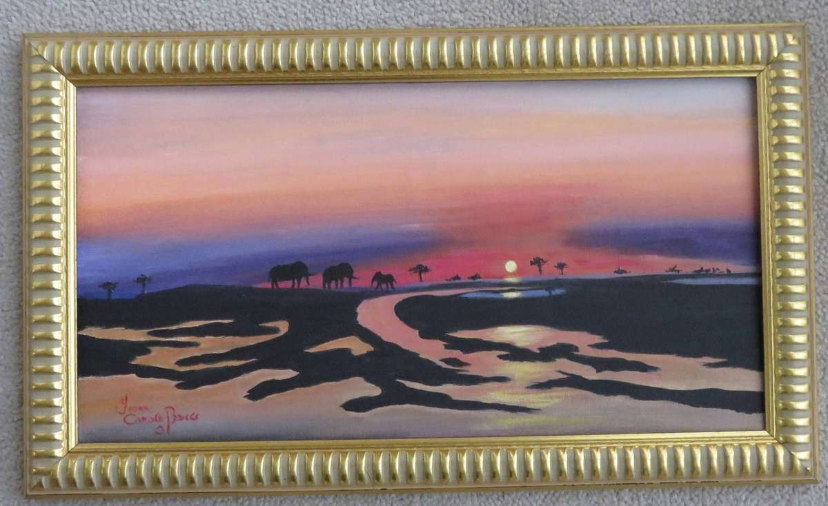 BOTSWANA  -  STUNNING FRAME  -  PAINTED BY   YVONNE CAROLA-PEARCE  -  size 440mm x 255mm