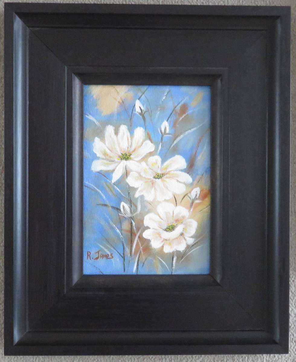 BLOMMETJIES - UNBELIEVEABLE FRAME -  READY TO HANG -  by  R JAMES  -  SIZE 400mm  X  320mm -  1