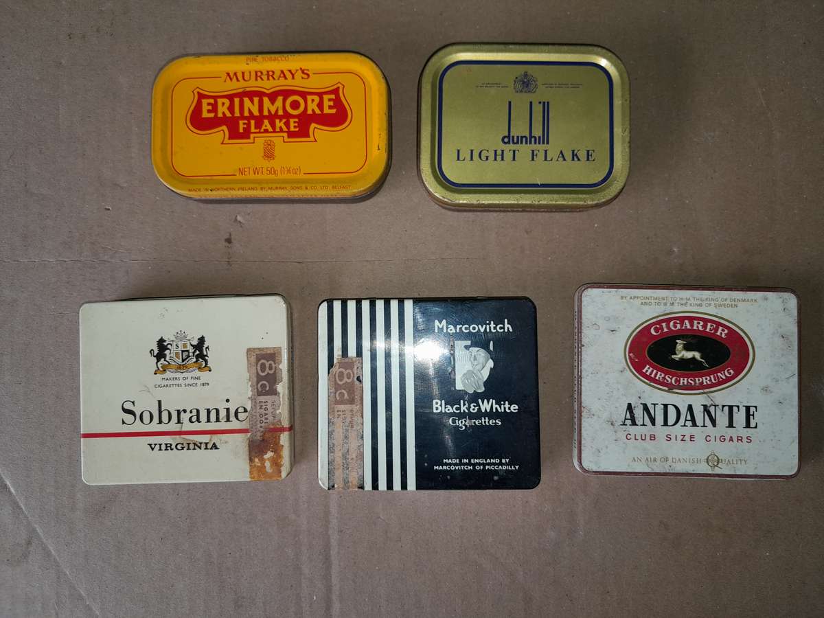 5 Vintage Tabacco Tins - Dunhill, Erinmore, Sobraine, Marcovitch & Andante