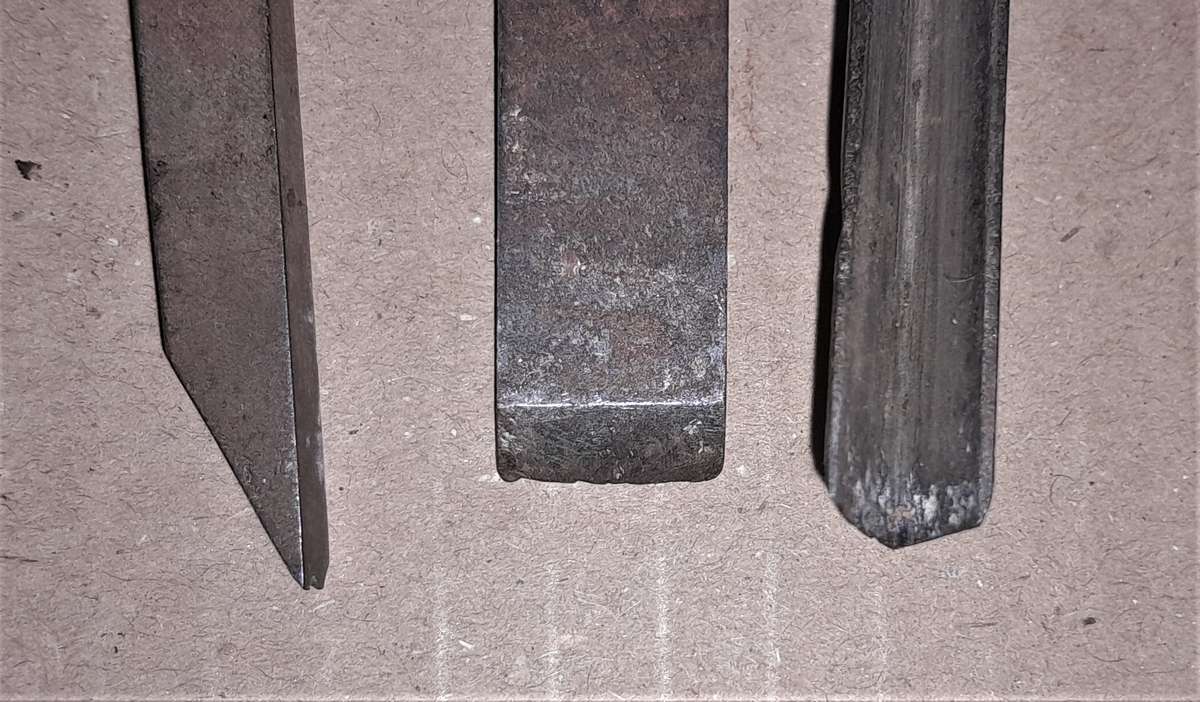 3 Chisels - A "V" parting & 2 Marples  - As per pictures