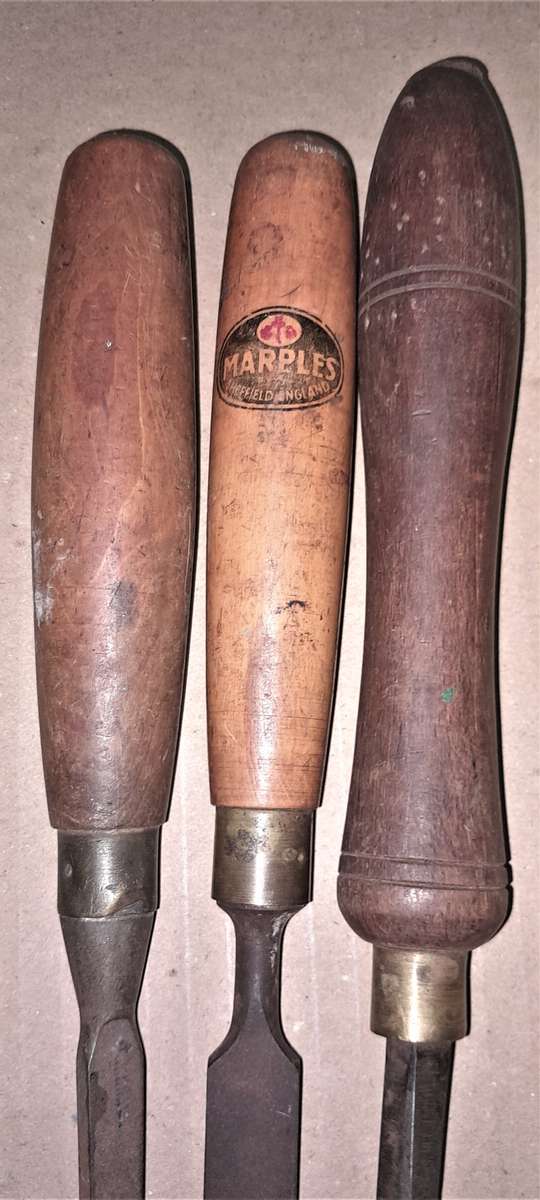 3 Chisels - A "V" parting & 2 Marples  - As per pictures
