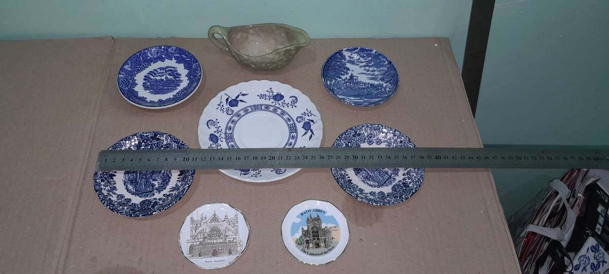 7 Small Display Plates & a Gravy Boat  - View Makers Mark - As per pictures