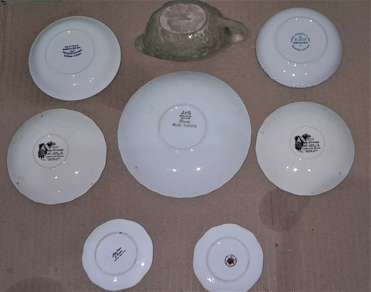 7 Small Display Plates & a Gravy Boat  - View Makers Mark - As per pictures