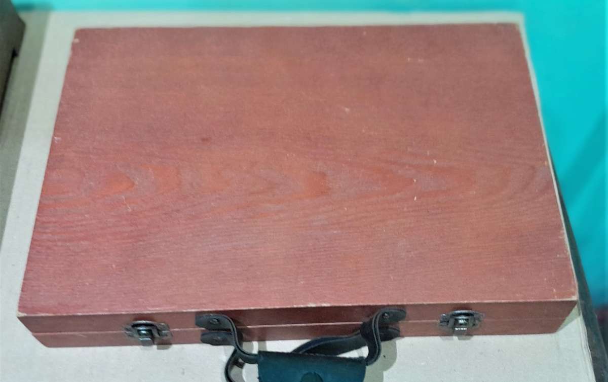 3 Wooden Storage Boxes, includes a cutlery & sewing kit - as per pictures