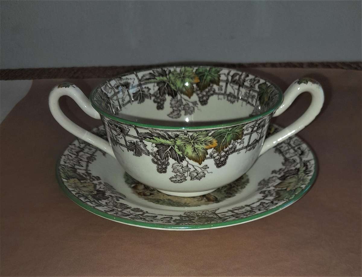 Copeland Spode's Byron 2 Handle Soup Cup and Saucer