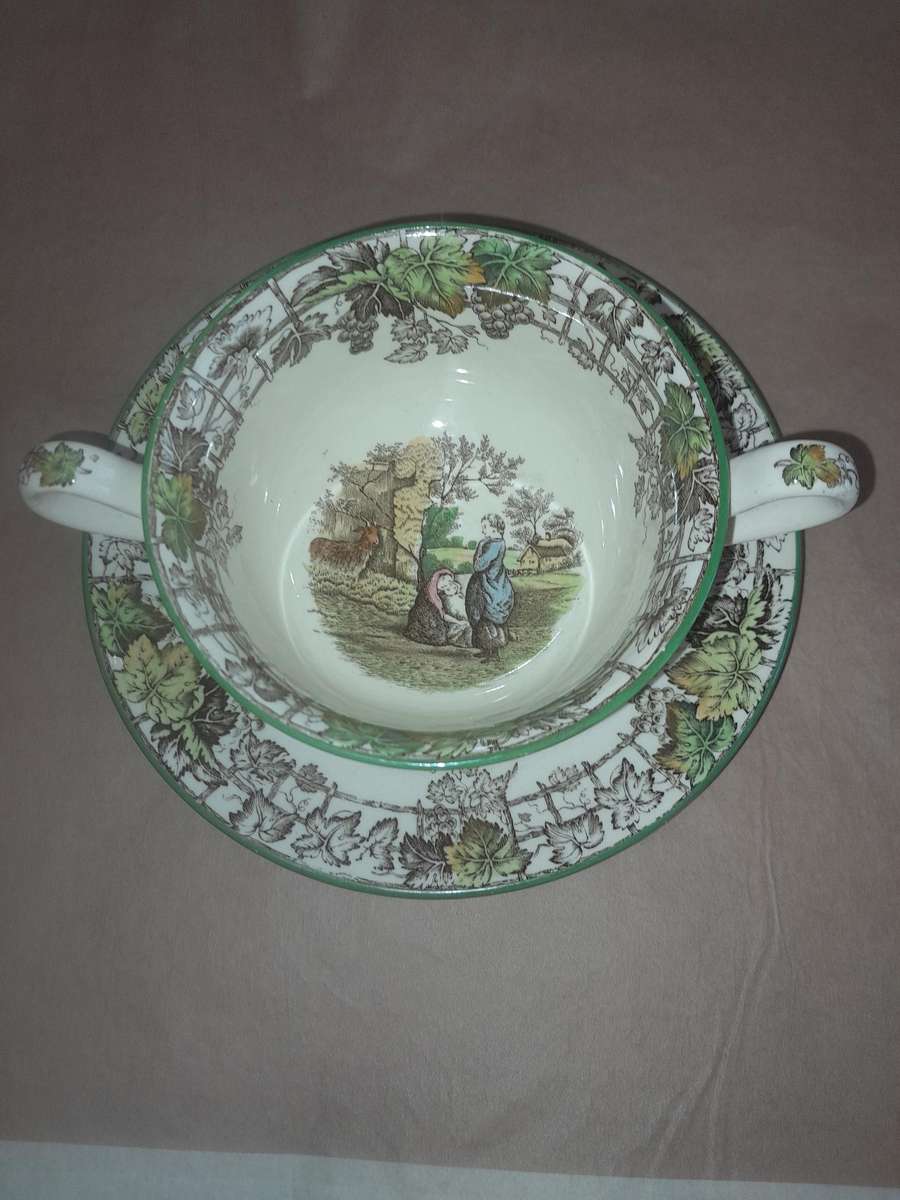Copeland Spode's Byron 2 Handle Soup Cup and Saucer