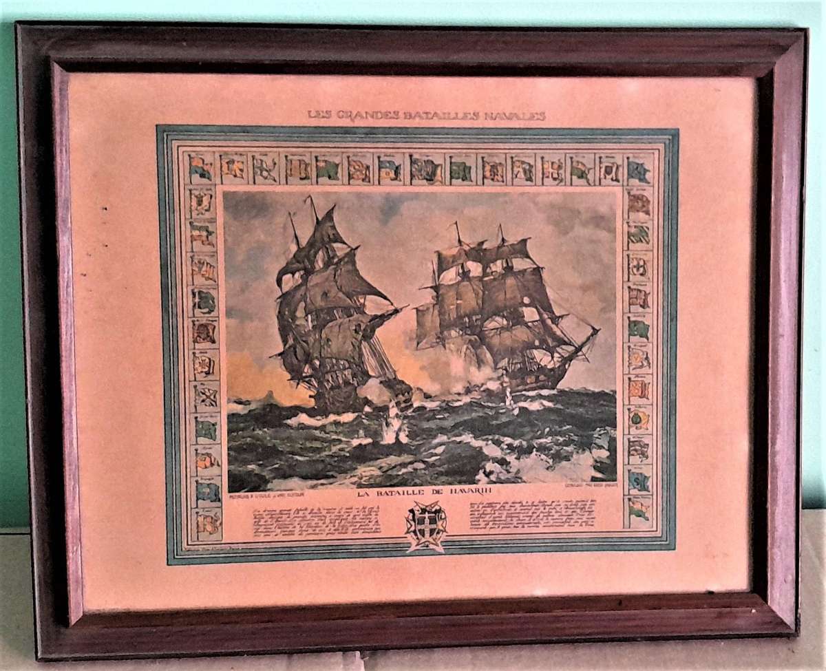 Vintage French Print of " LA BATAILLE DE NAVARIN"  32 x 39cm Framed - as per pictures