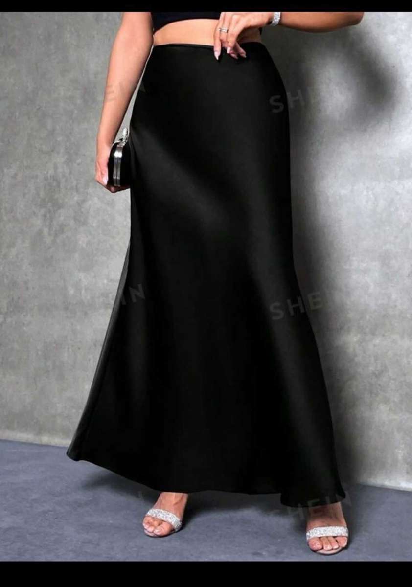 High Waist Solid Maxi Satin Skirt