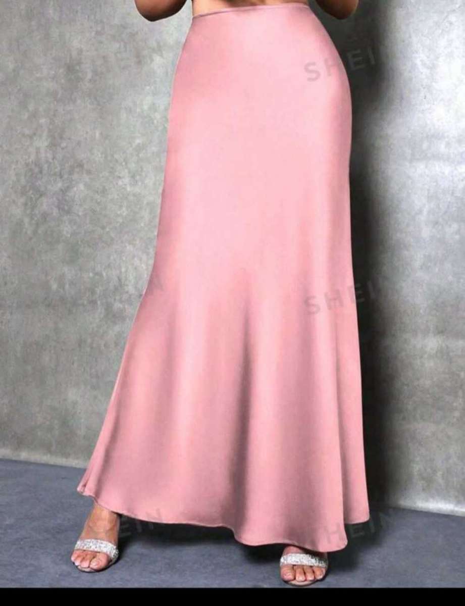 High Waist Solid Maxi Satin Skirt