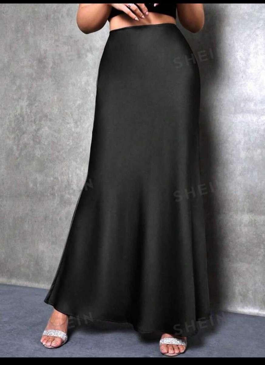 High Waist Solid Maxi Satin Skirt