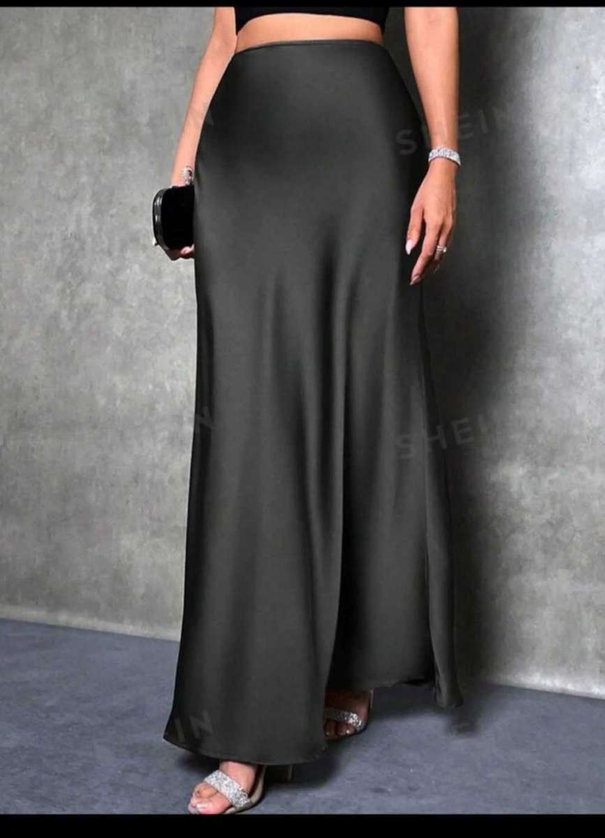 High Waist Solid Maxi Satin Skirt
