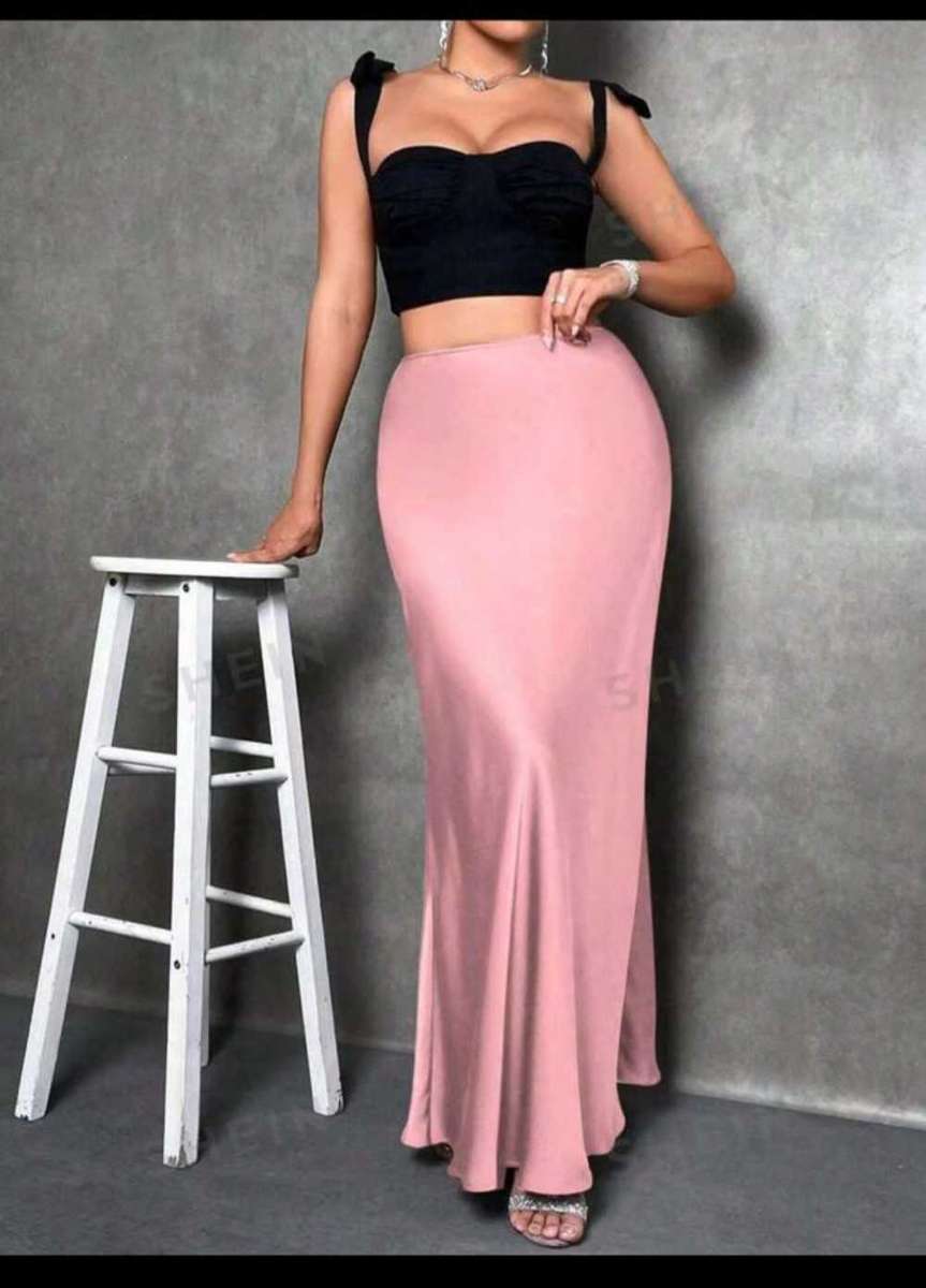 High Waist Solid Maxi Satin Skirt