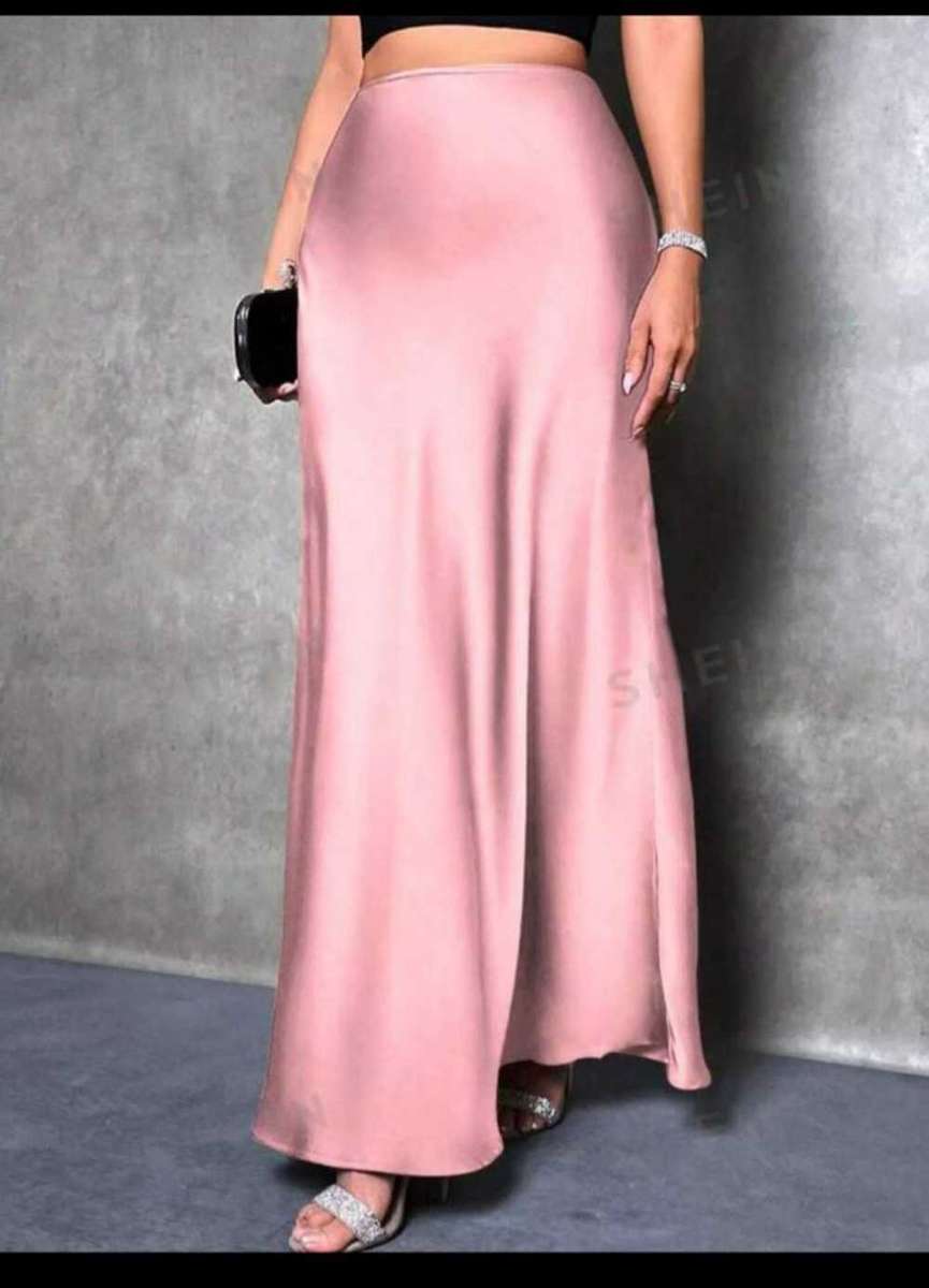 High Waist Solid Maxi Satin Skirt