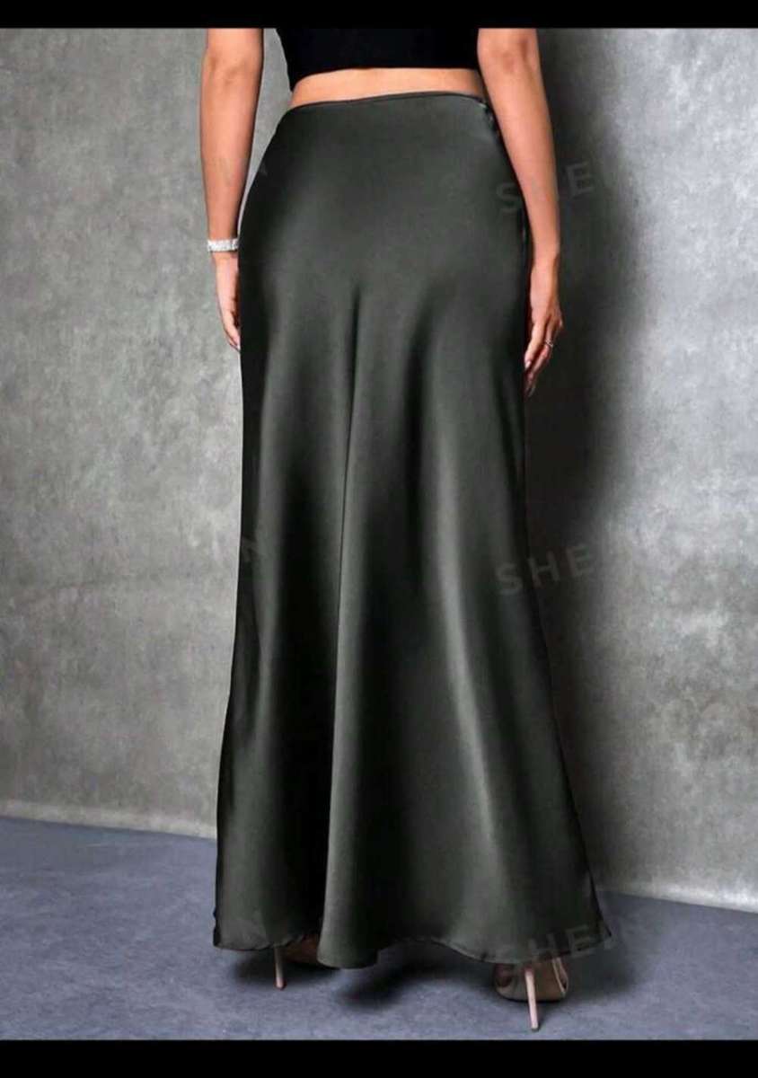High Waist Solid Maxi Satin Skirt