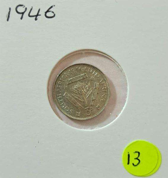 1946 South Africa Union 3 Pence in Mylar #13