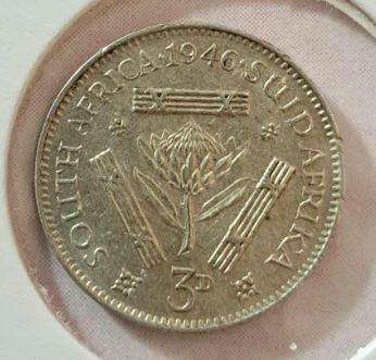 1946 South Africa Union 3 Pence in Mylar #13