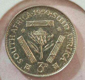 1950 South Africa Union 3 Pence in Mylar #17