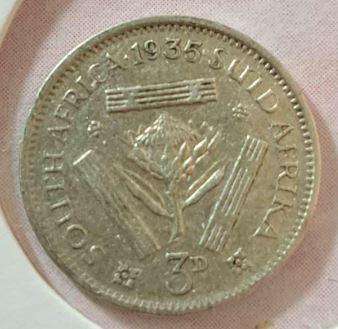 1935 South African Union 3 Pence in Mylar #4