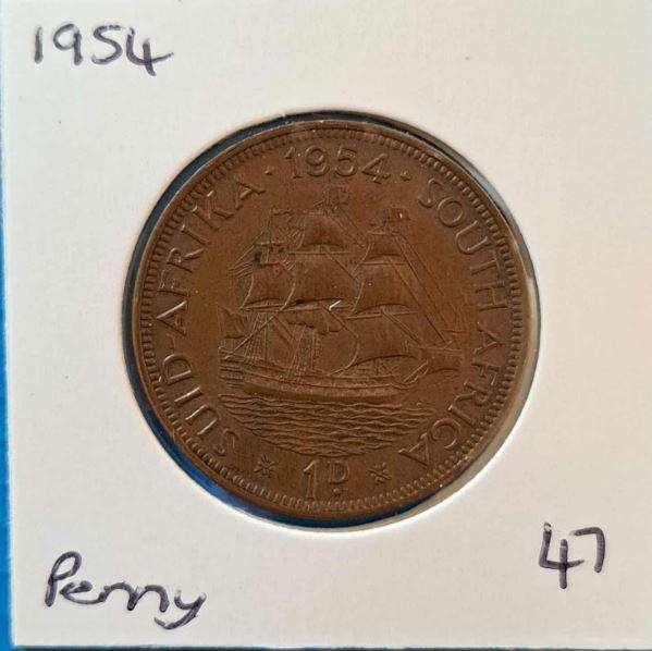 *** 1954 - SA UNION PENNY IN MYLAR #47 ***