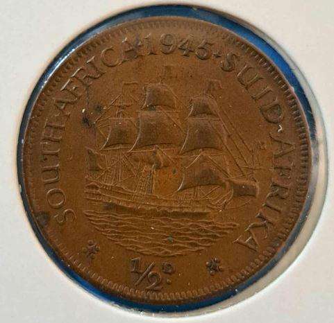 1945 SA Union 1/2 Penny in Mylar #37