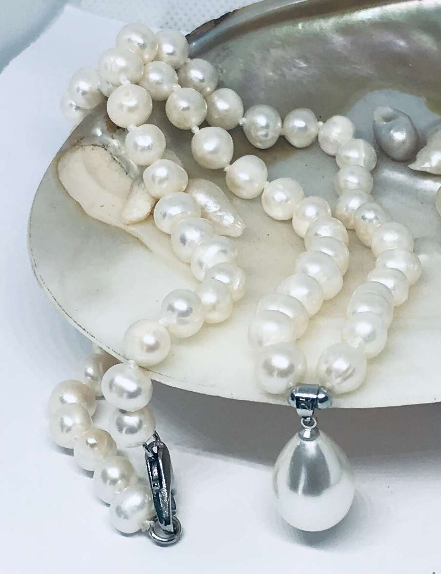 Genuine Pearl Necklace with Shell Pearl Drop Pendant - Beautiful