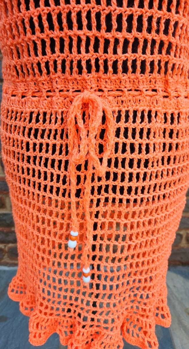 New handmade crochet bright coral mesh dress