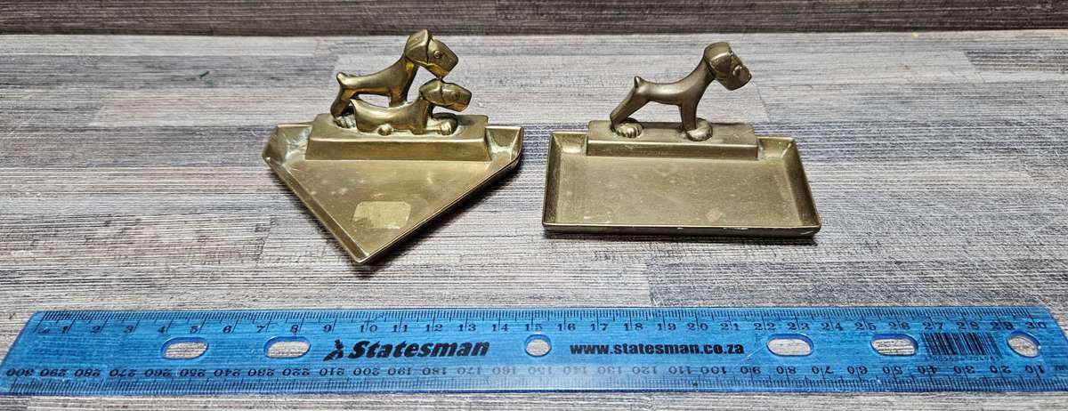Charming 1930s Brass Terrier Ashtrays