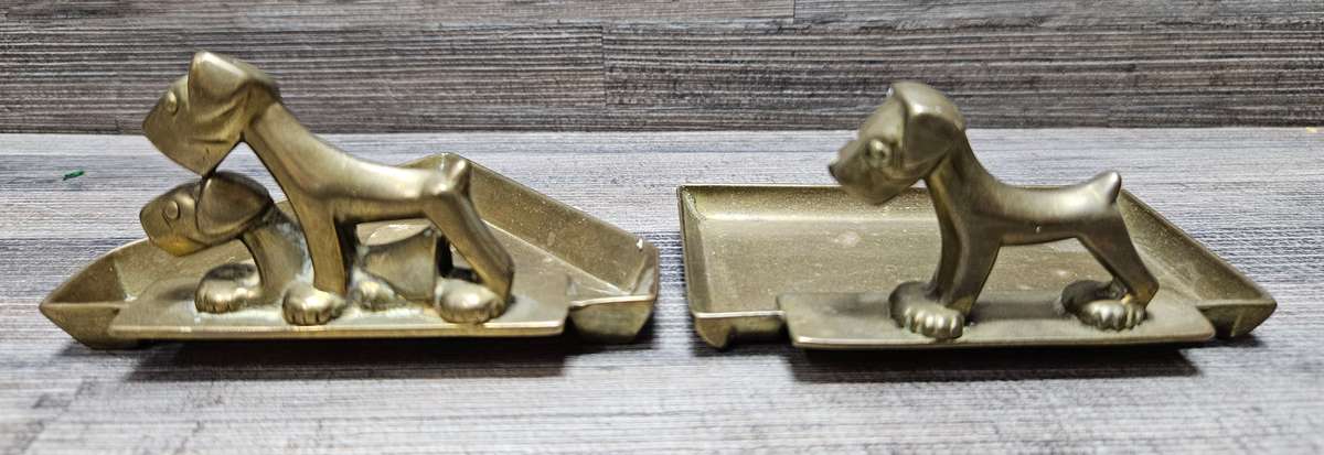 Charming 1930s Brass Terrier Ashtrays