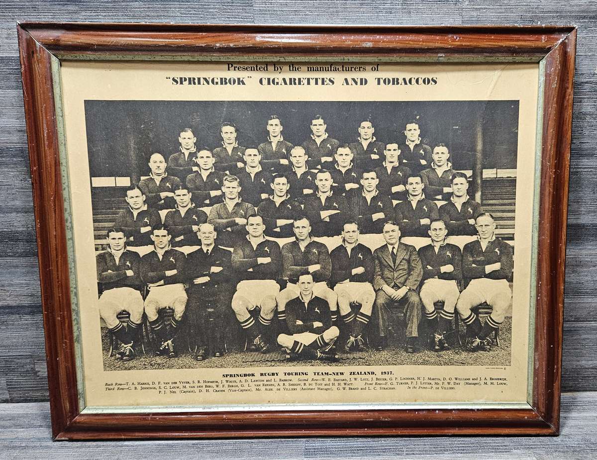 Framed Vintage Springbok Rugby TouringTeam - New Zealand, 1937
