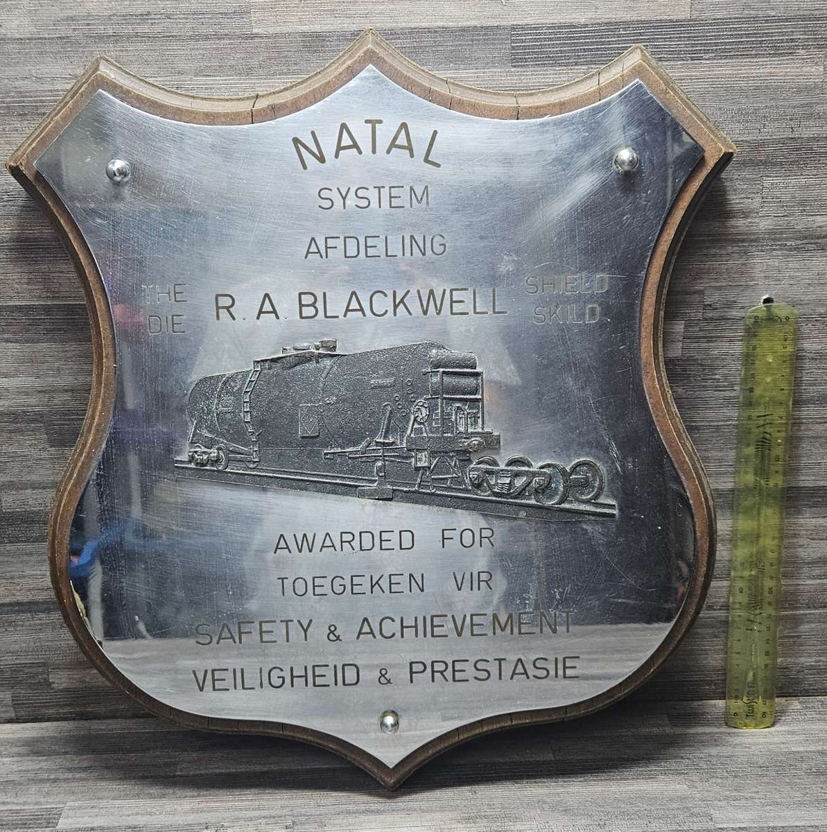 Large and VERY HEAVY vintage Natal Railway Safety Award Plaque