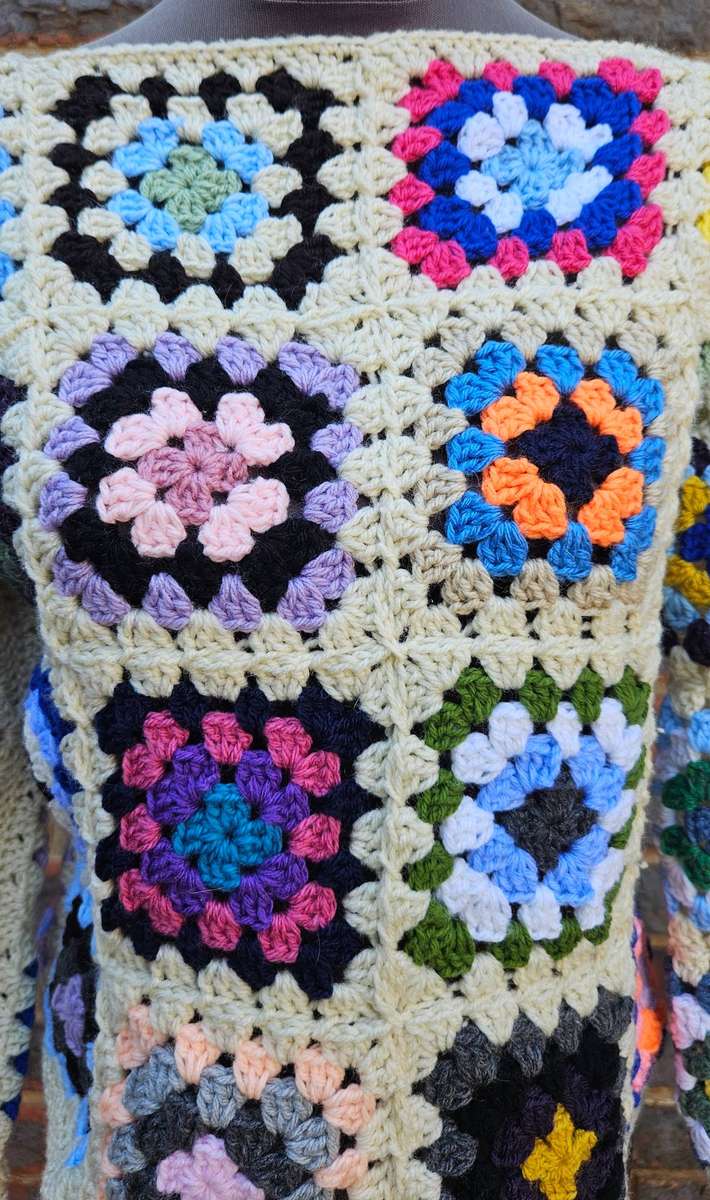 New handmade crochet super warm boho granny square jersey