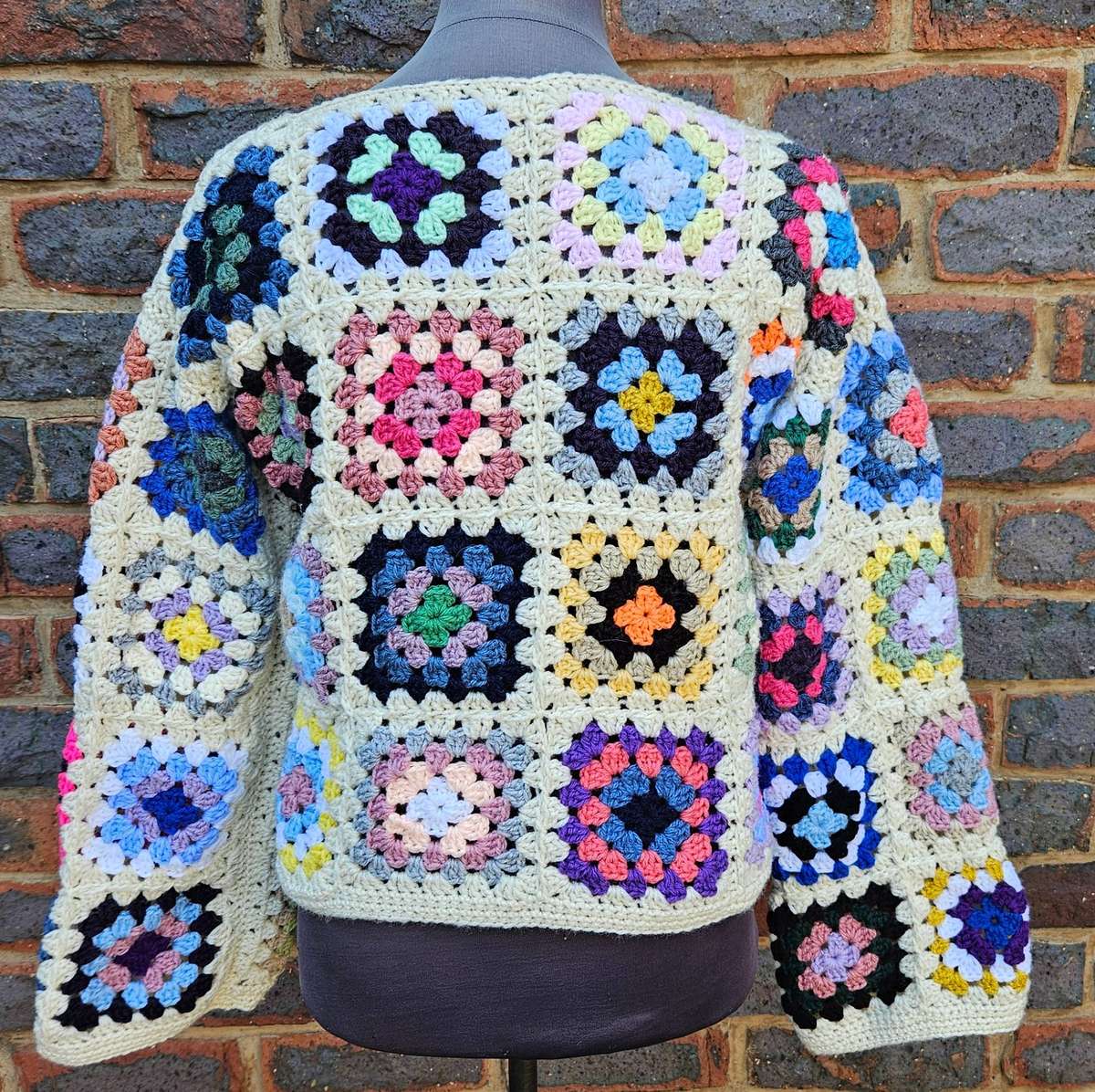 New handmade crochet super warm boho granny square jersey