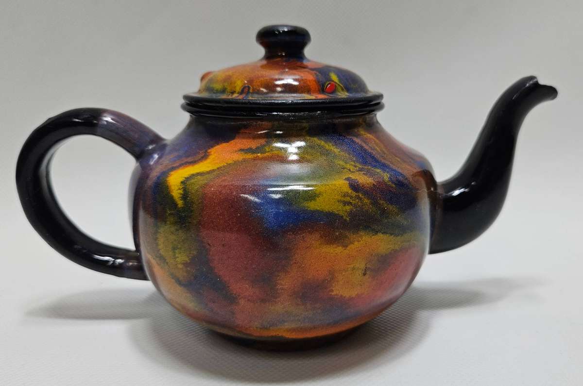 RARE Vintage swirl pattern "End of Day" small enamel teapot