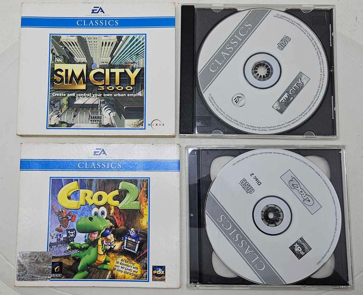 2X vintage EA PC games - Sim City 3000 & Croc 2