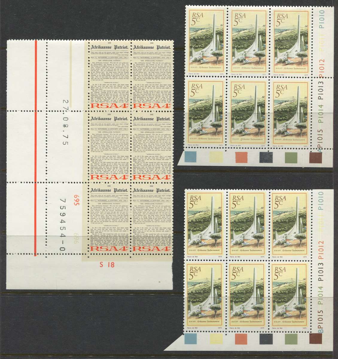 RSA - Set Of 3 Control Blocks Of 6 - 1975 - MNH