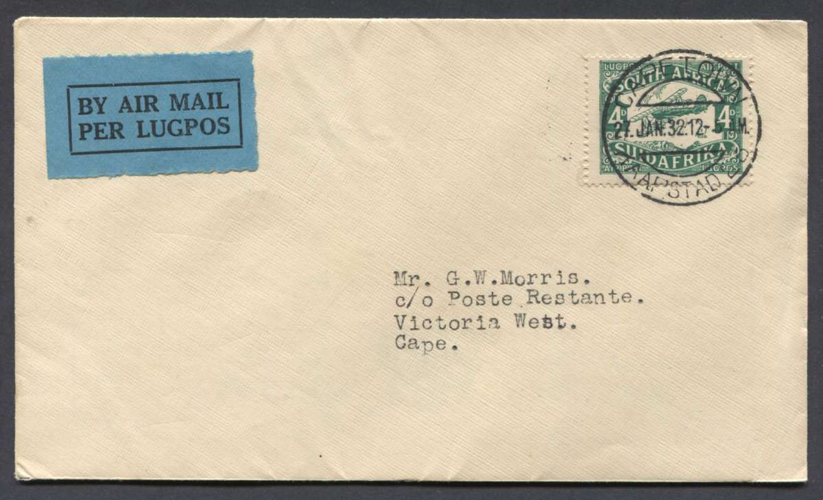 Union of SA - Flight Cover From Cape Town To Victoria West